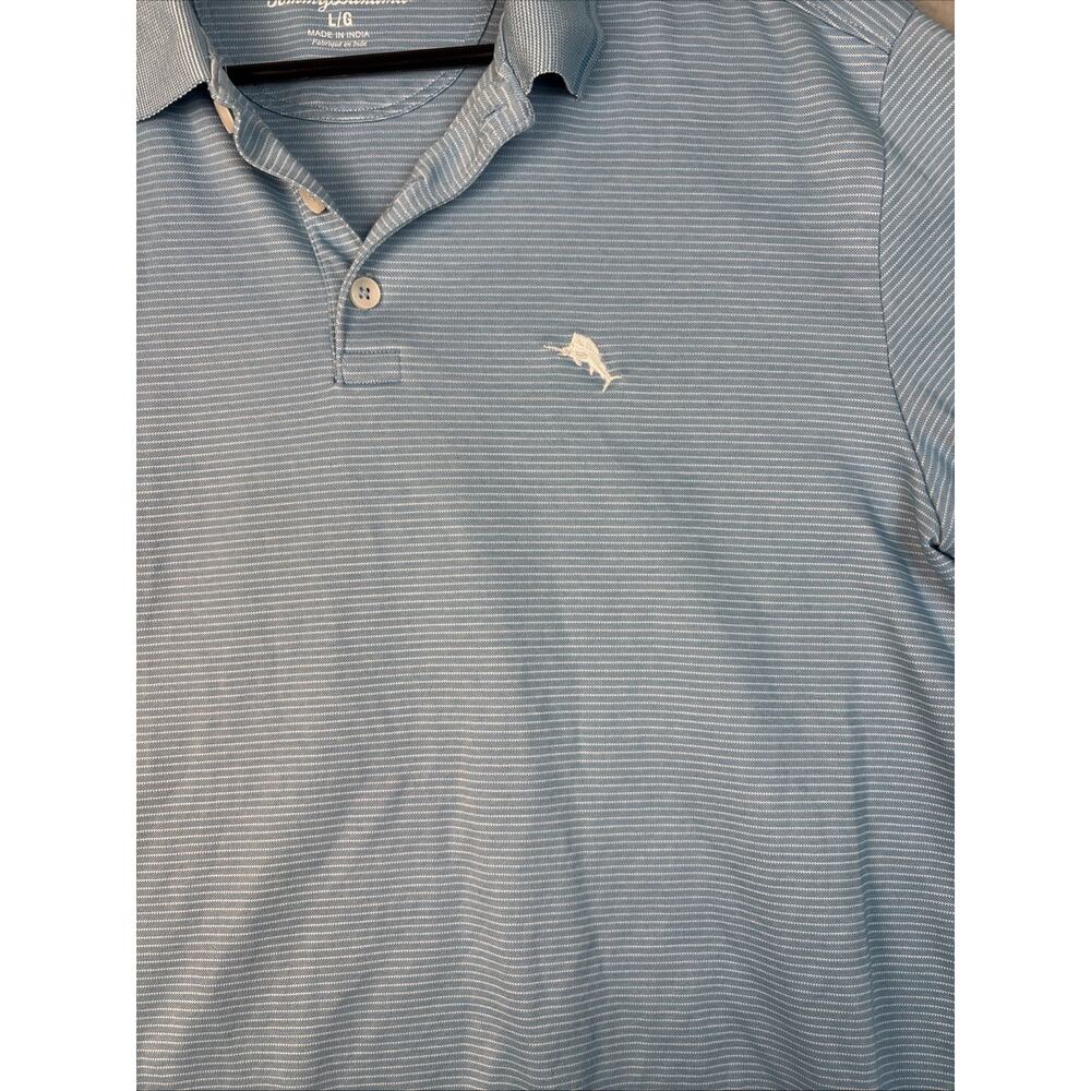Tommy Bahama Shirt Mens Lg Short‎ Sleeve Polo Baby Blue Striped Cotton Blend - Picture 2 of 8